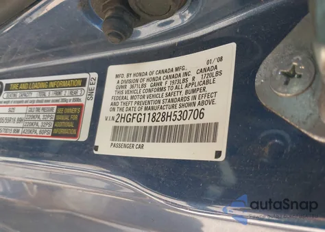 2008 Honda Civic Ex из США, поврежденный, VIN 2HGFG11828H530706